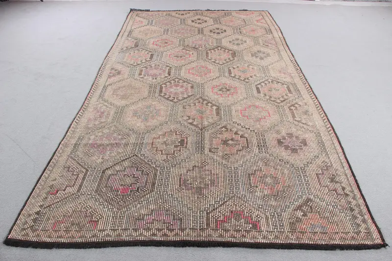 Vibrant Orange Rug, 5.9x10.8 ft Geometric Floral Design