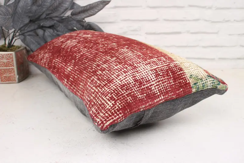 Bolster Cushion, Morroccon Kilim Cushion Cushion Cover, Turkish Kilim Pillow, 12x24 Red Cushion, Antique Pillows, Pillow Sham, Kilim Pillow - 6