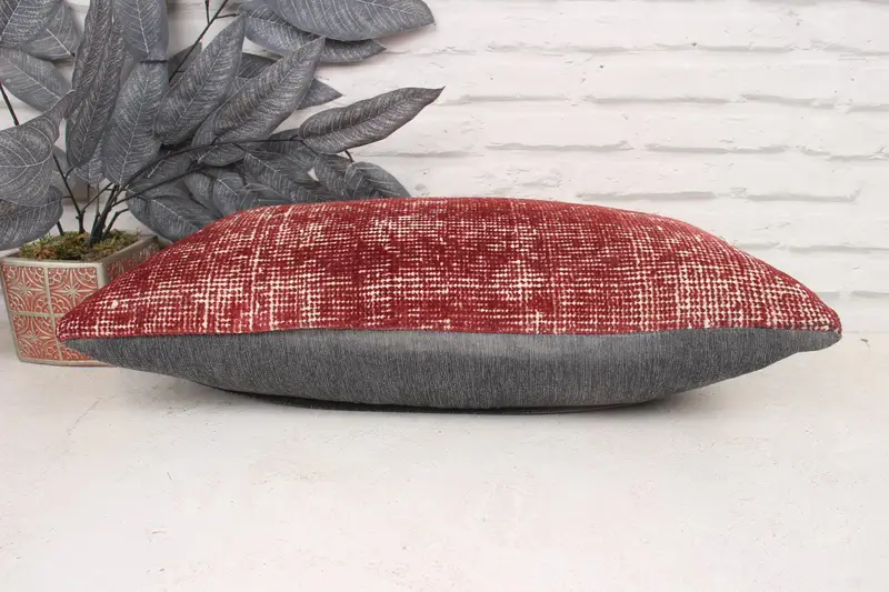 Bolster Cushion, Morroccon Kilim Cushion Cushion Cover, Turkish Kilim Pillow, 12x24 Red Cushion, Antique Pillows, Pillow Sham, Kilim Pillow - 5