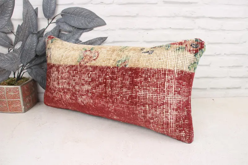 Bolster Cushion, Morroccon Kilim Cushion Cushion Cover, Turkish Kilim Pillow, 12x24 Red Cushion, Antique Pillows, Pillow Sham, Kilim Pillow - 4