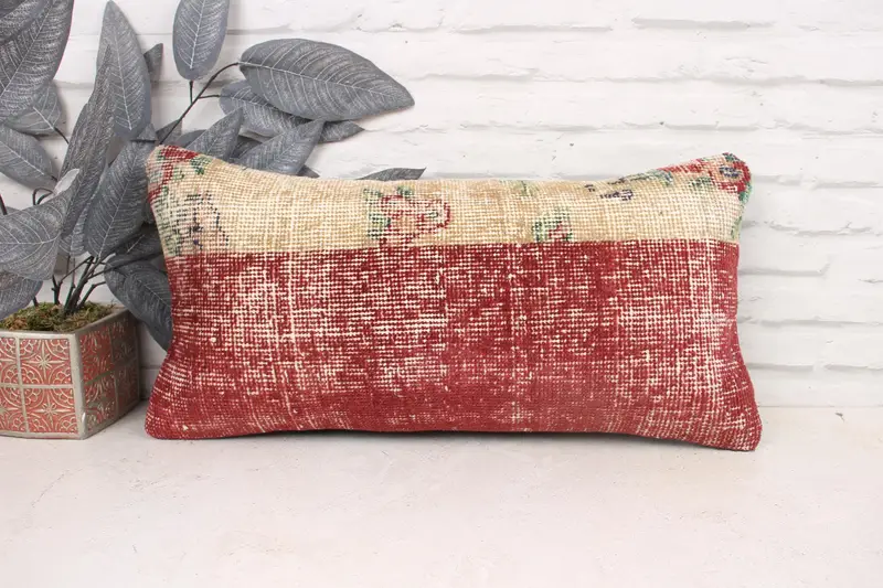 Bolster Cushion, Morroccon Kilim Cushion Cushion Cover, Turkish Kilim Pillow, 12x24 Red Cushion, Antique Pillows, Pillow Sham, Kilim Pillow - 1