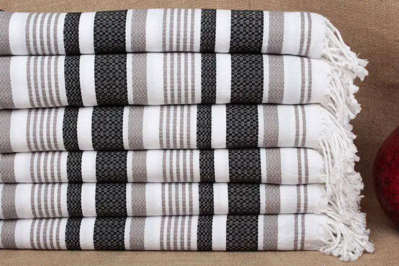 ビーチタオル トルコ綿 ブラックダークグレーストライプ 40x71インチ