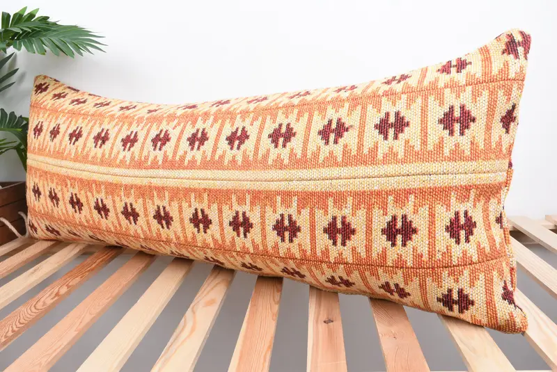 Tribal Cushion Cover, Cushion Case, Interior Designer Pillow, 16x43 Orange Pillow, Pillow for Couch, Turkish Pillow - 5