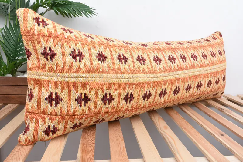 Tribal Cushion Cover, Cushion Case, Interior Designer Pillow, 16x43 Orange Pillow, Pillow for Couch, Turkish Pillow - 4