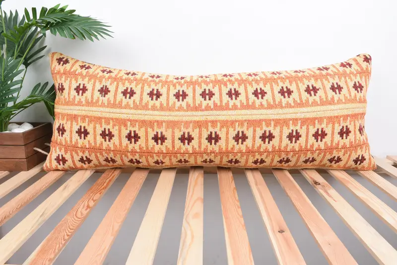 Tribal Cushion Cover, Cushion Case, Interior Designer Pillow, 16x43 Orange Pillow, Pillow for Couch, Turkish Pillow - 1