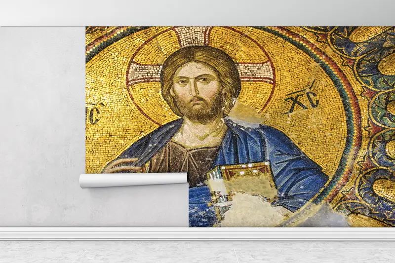 Abstract Mural, 3d Wall Paper, Wall Paper Peel and Stick, Paper Wall Art, Jesus Christ Mosaic, Modern Wall Mural, Jesus Christ Wallpaper, - 5