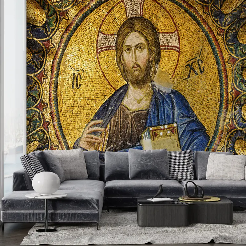 Abstract Mural, 3d Wall Paper, Wall Paper Peel and Stick, Paper Wall Art, Jesus Christ Mosaic, Modern Wall Mural, Jesus Christ Wallpaper, - 3