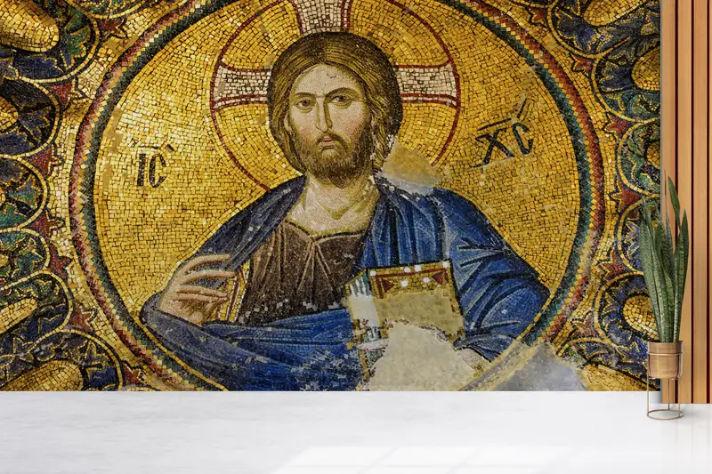 Abstract Mural, 3d Wall Paper, Wall Paper Peel and Stick, Paper Wall Art, Jesus Christ Mosaic, Modern Wall Mural, Jesus Christ Wallpaper, - 2