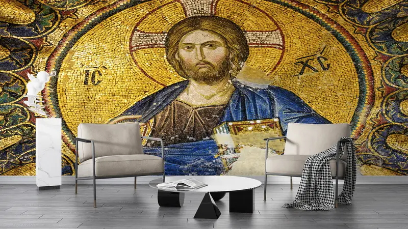 Abstract Mural, 3d Wall Paper, Wall Paper Peel and Stick, Paper Wall Art, Jesus Christ Mosaic, Modern Wall Mural, Jesus Christ Wallpaper, - 8