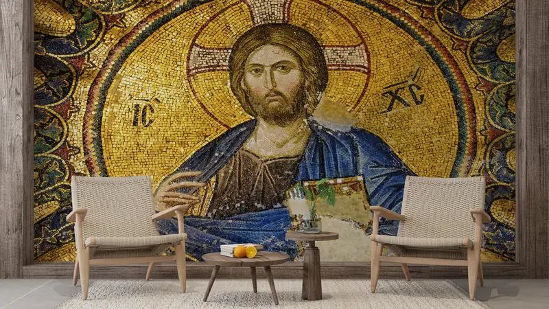 Abstract Mural, 3d Wall Paper, Wall Paper Peel and Stick, Paper Wall Art, Jesus Christ Mosaic, Modern Wall Mural, Jesus Christ Wallpaper, - 7