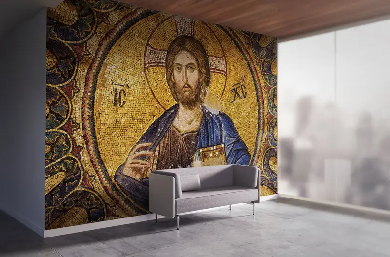 Abstract Mural, 3d Wall Paper, Wall Paper Peel and Stick, Paper Wall Art, Jesus Christ Mosaic, Modern Wall Mural, Jesus Christ Wallpaper, - 6