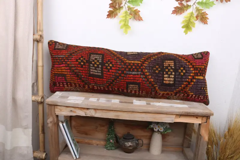 Orange & Brown Geometric Throw Pillow, Handmade Vintage Cushion