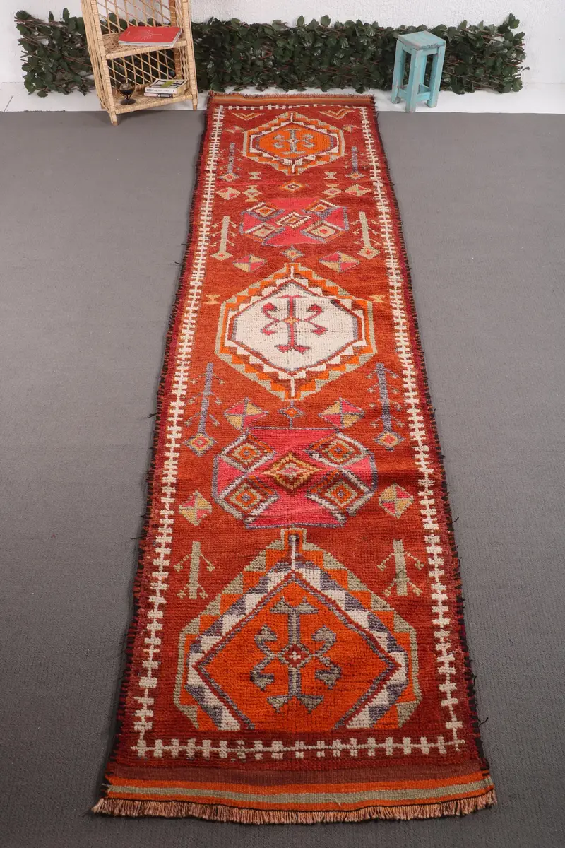 3x12,6 ft Vintage Teppich, türkischer Läuferteppich, brauner Ikatteppich - 1