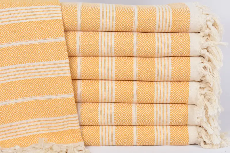 Personalized Turkish Cotton Mustard Diamond Beach Towel, 69x38 Inches