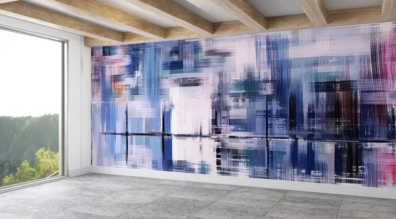 Contemporary Wall Art,Paper Wall Art ,Custom Wall Paper,Modern Wall Paper,Colorful Painting,Abstract Wall Mural,Purple Mural, - 1