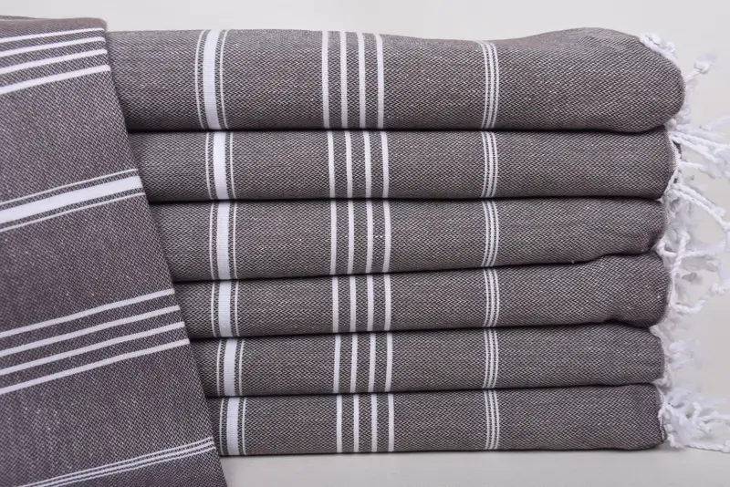Bathroom Towel Personalized Turkish Organic Cotton Brown Stripes, 70x40 Inches