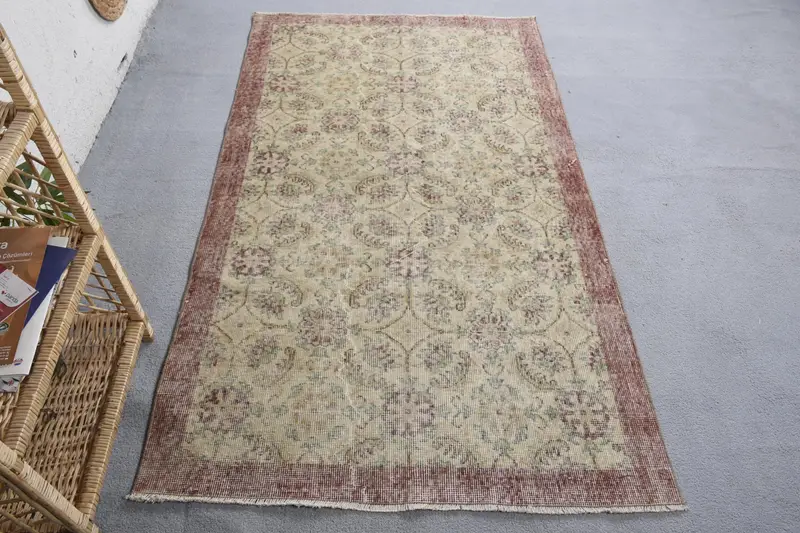 Zarif Bej ve Mor Halı, 3,7x6,5 ft Botanik Tasarım