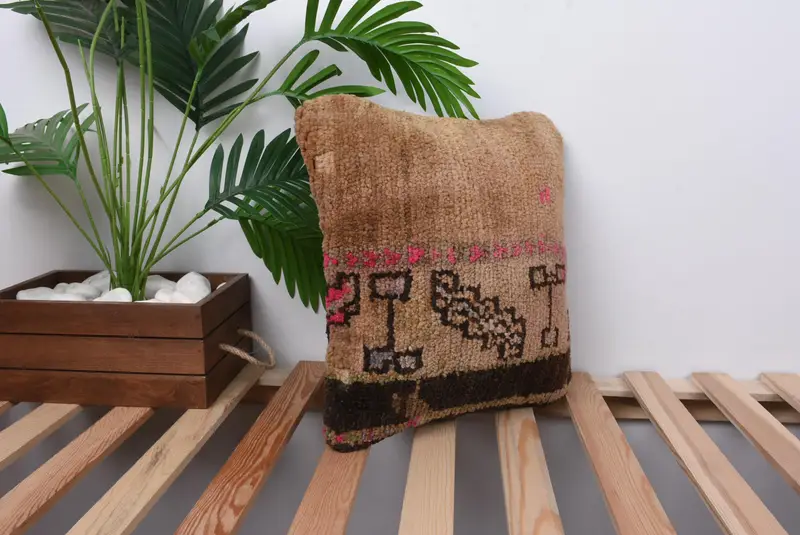Pillow Sham, Art Deco Pillow Case, Ethnical Kilim Rug Pillow, Hippie Throw Pillow Sham, Interior Designer Pillow, 14x14 Brown Pillow, Turkish Pillow - 4