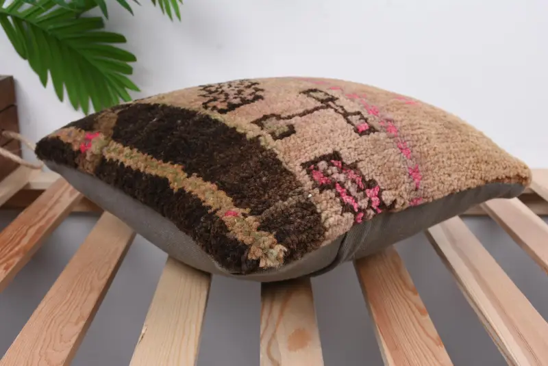 Pillow Sham, Art Deco Pillow Case, Ethnical Kilim Rug Pillow, Hippie Throw Pillow Sham, Interior Designer Pillow, 14x14 Brown Pillow, Turkish Pillow - 6