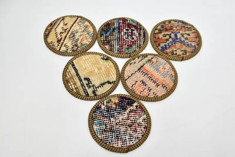 ボヘミアンラウンドコースターセット、ブルーとイエローのコースター