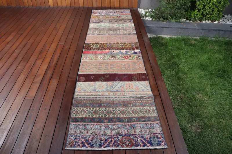Vintage Türk Halısı 2,5x10 ft (75x305 cm), Oushak Mavi Yün Halı - 1
