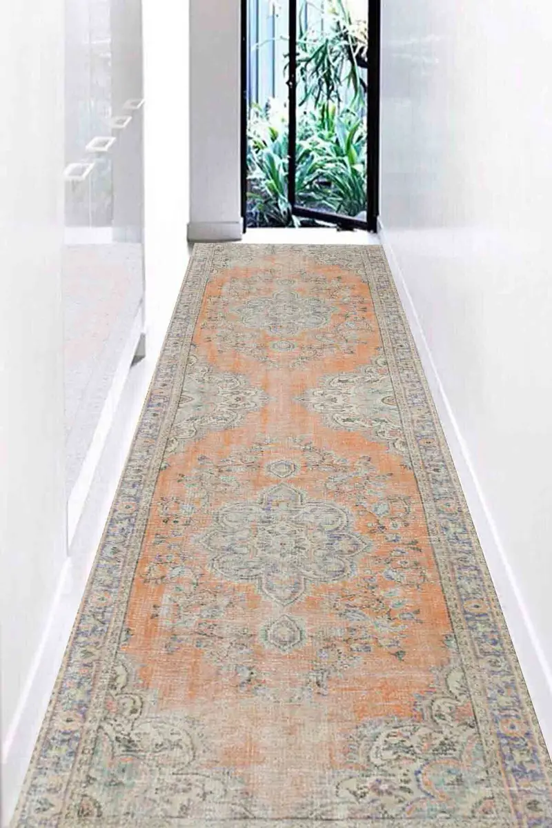 Antik Madalyon Baskılı Halı, Vintage Boho Çiçek Desenli