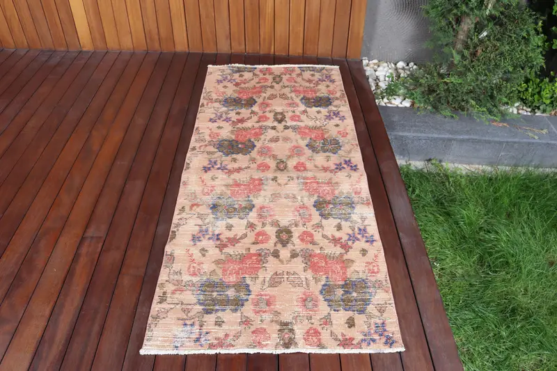Alfombra vintage turca 2,6x6,3 pies (80x191 cm), alfombra Oushak rojo azul Ombré - 1
