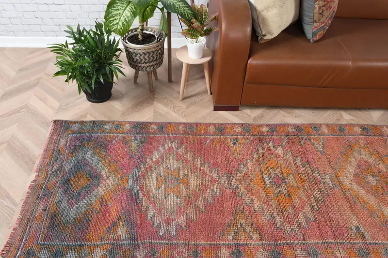 Vintage Türk Oushak Halısı 2.7x11.8 ft, Kırmızı Runner Güneybatı Yün Halısı - 1