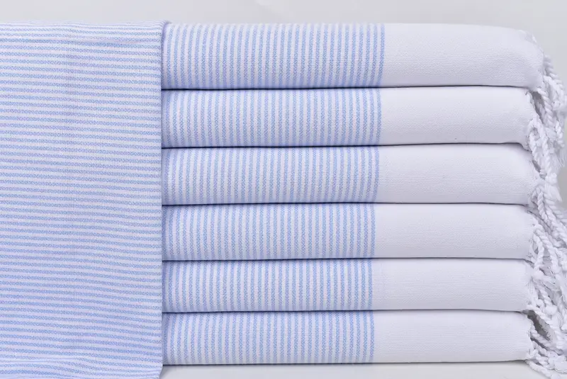 Personalized Turkish Tea Towel Baby Blue Striped Peshkir, 18x40 Inches
