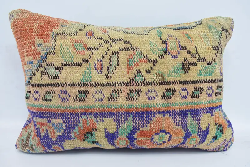 Living Room Throw Cushion Cover, 16x24 Blue Cushion Case, Ethnical Kilim Rug Pillow, Pillow Cover, Gift Pillow, Pillow for Couch - 1