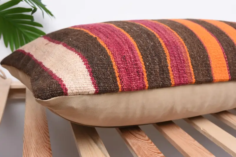 Meditation Cushion, 16x48 Brown Pillow Sham, Kilim Cushion Sham, Interior Designer Pillow, Pillow Case, Ethnical Kilim Rug Pillow - 6