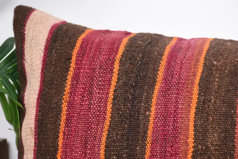 Meditation Cushion, 16x48 Brown Pillow Sham, Kilim Cushion Sham, Interior Designer Pillow, Pillow Case, Ethnical Kilim Rug Pillow - 2