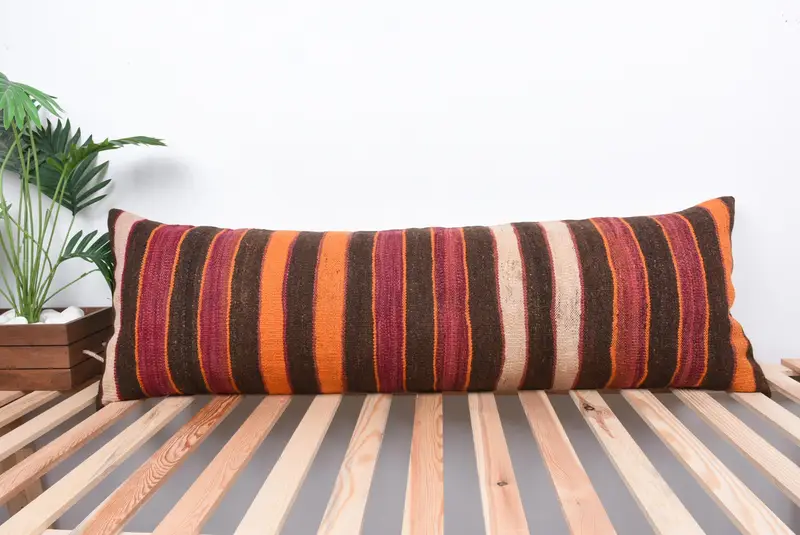 Meditation Cushion, 16x48 Brown Pillow Sham, Kilim Cushion Sham, Interior Designer Pillow, Pillow Case, Ethnical Kilim Rug Pillow - 1