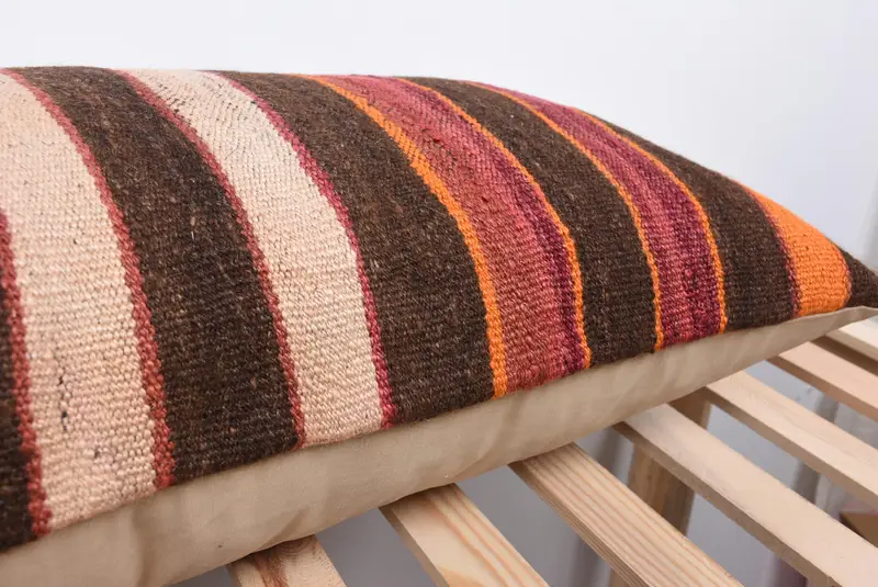 Meditation Cushion, 16x48 Brown Pillow Sham, Kilim Cushion Sham, Interior Designer Pillow, Pillow Case, Ethnical Kilim Rug Pillow - 7