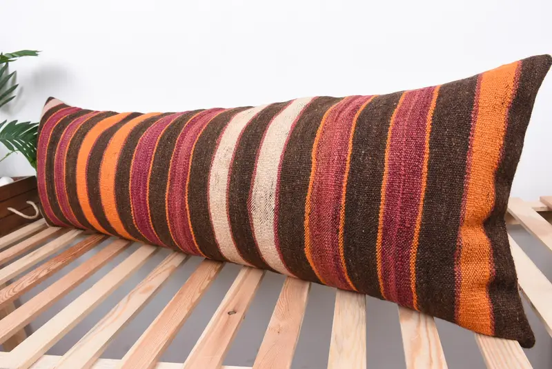Meditation Cushion, 16x48 Brown Pillow Sham, Kilim Cushion Sham, Interior Designer Pillow, Pillow Case, Ethnical Kilim Rug Pillow - 5