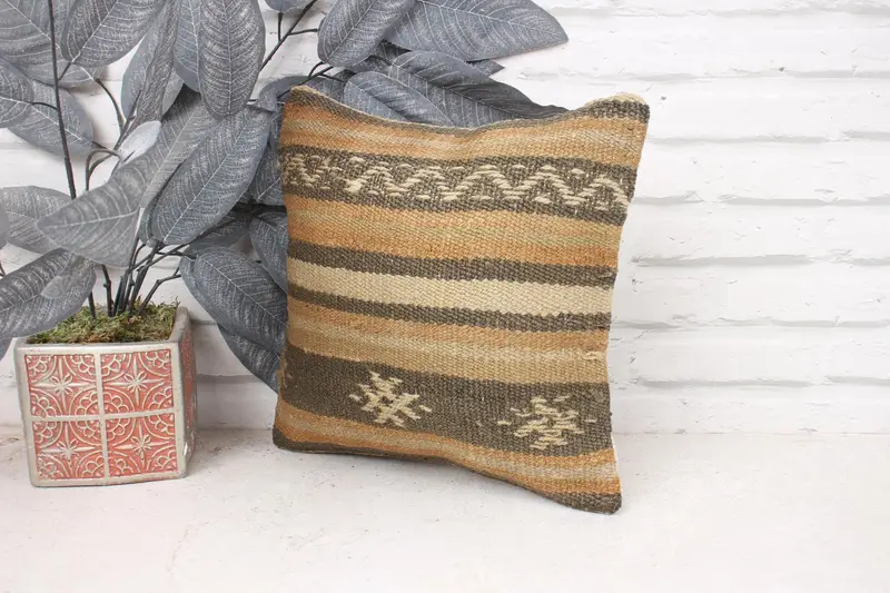 Boho Pillow, Customized Cushion Cover, Antique Pillows, 12x12 Beige Cushion Cover, Crochet Pattern Cushion, Home Decor Pillow, Cushion Case - 4