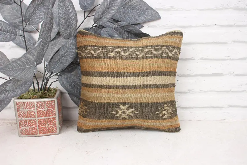 Boho Pillow, Customized Cushion Cover, Antique Pillows, 12x12 Beige Cushion Cover, Crochet Pattern Cushion, Home Decor Pillow, Cushion Case - 1