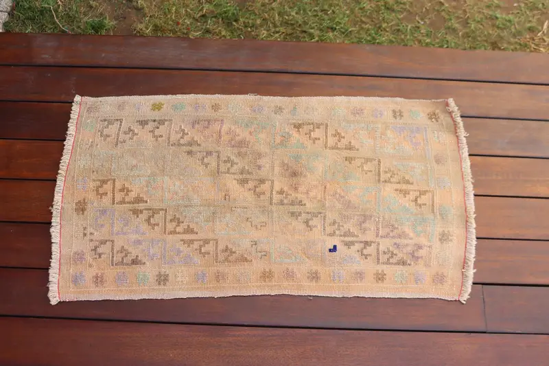 1.4x2.7 ft Rug, Turkish Vintage Rug, Kilim Brown Animal Print Rug - 1