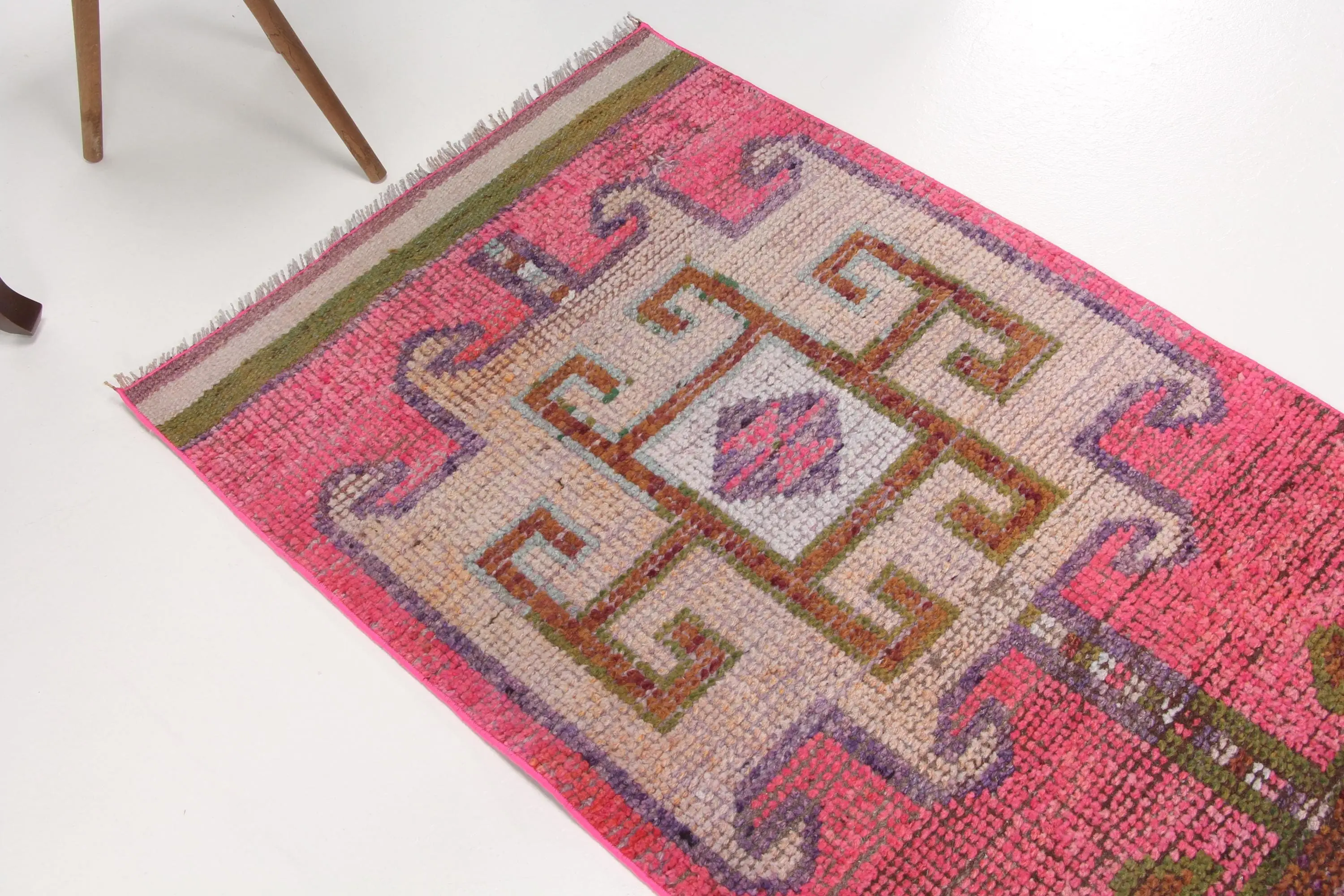 Vintage Turkish Rug, 2.7x10 ft Runner Rug, Pink Brown Floral Wool Rug - 1