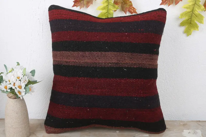 16x16 Red Cushion, Interior Designer Pillow, Nautical Throw Pillow Case, Sustainable Pillow Cover, Pillow Case, Boho Pillow, Vintage Kilim Pillow - 2