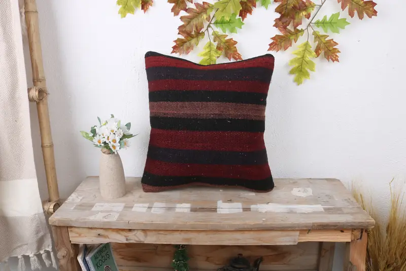 16x16 Red Cushion, Interior Designer Pillow, Nautical Throw Pillow Case, Sustainable Pillow Cover, Pillow Case, Boho Pillow, Vintage Kilim Pillow - 1