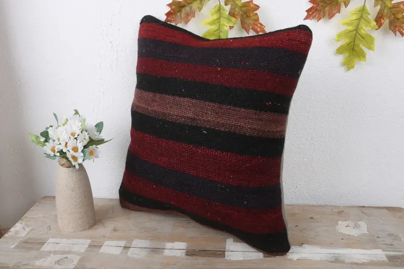 16x16 Red Cushion, Interior Designer Pillow, Nautical Throw Pillow Case, Sustainable Pillow Cover, Pillow Case, Boho Pillow, Vintage Kilim Pillow - 4