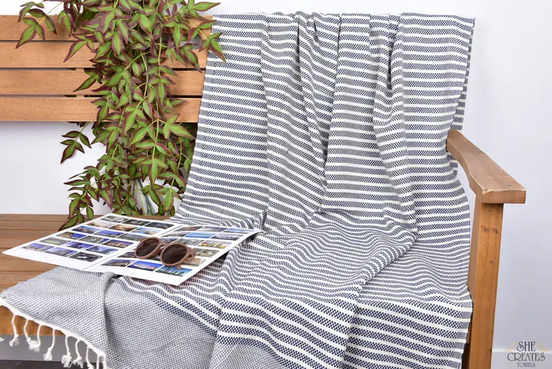 Wedding Anniversary Gift, Bridal Shower Favors, Peshtemal Towel, 76x40 Cotton Striped Towel, Beach Towel Monogram, Thin towel, Halloween Gifts - 3