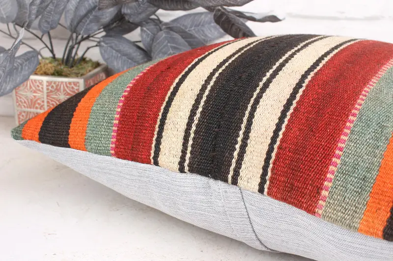Vintage Pillow, Nautical Throw Cushion, Vintage Kilim Pillow, Turkish Corner Cushion, Pillow Case, 18x18 Orange Pillow, Boho Pillow - 7