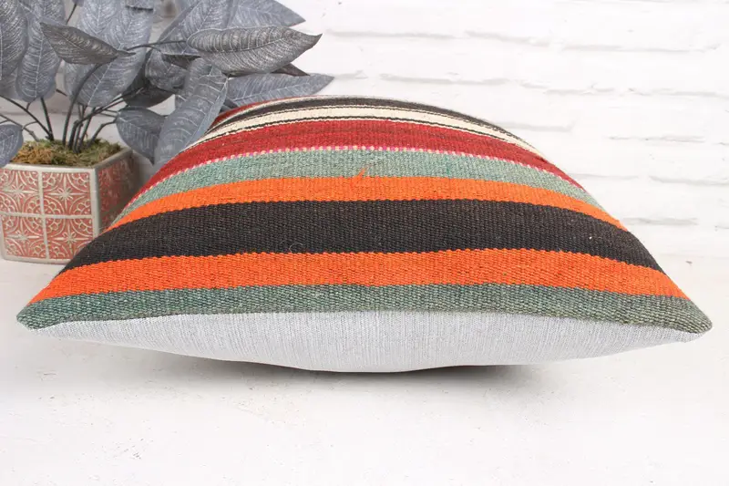 Vintage Pillow, Nautical Throw Cushion, Vintage Kilim Pillow, Turkish Corner Cushion, Pillow Case, 18x18 Orange Pillow, Boho Pillow - 5