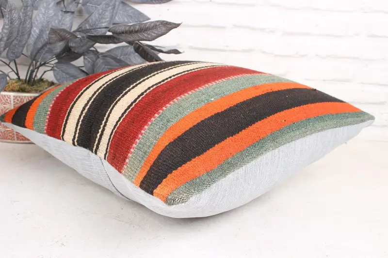 Vintage Pillow, Nautical Throw Cushion, Vintage Kilim Pillow, Turkish Corner Cushion, Pillow Case, 18x18 Orange Pillow, Boho Pillow - 6
