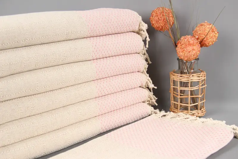 Hand Towel Monogram Pink Beige Organic Cotton, 20x40 Inches