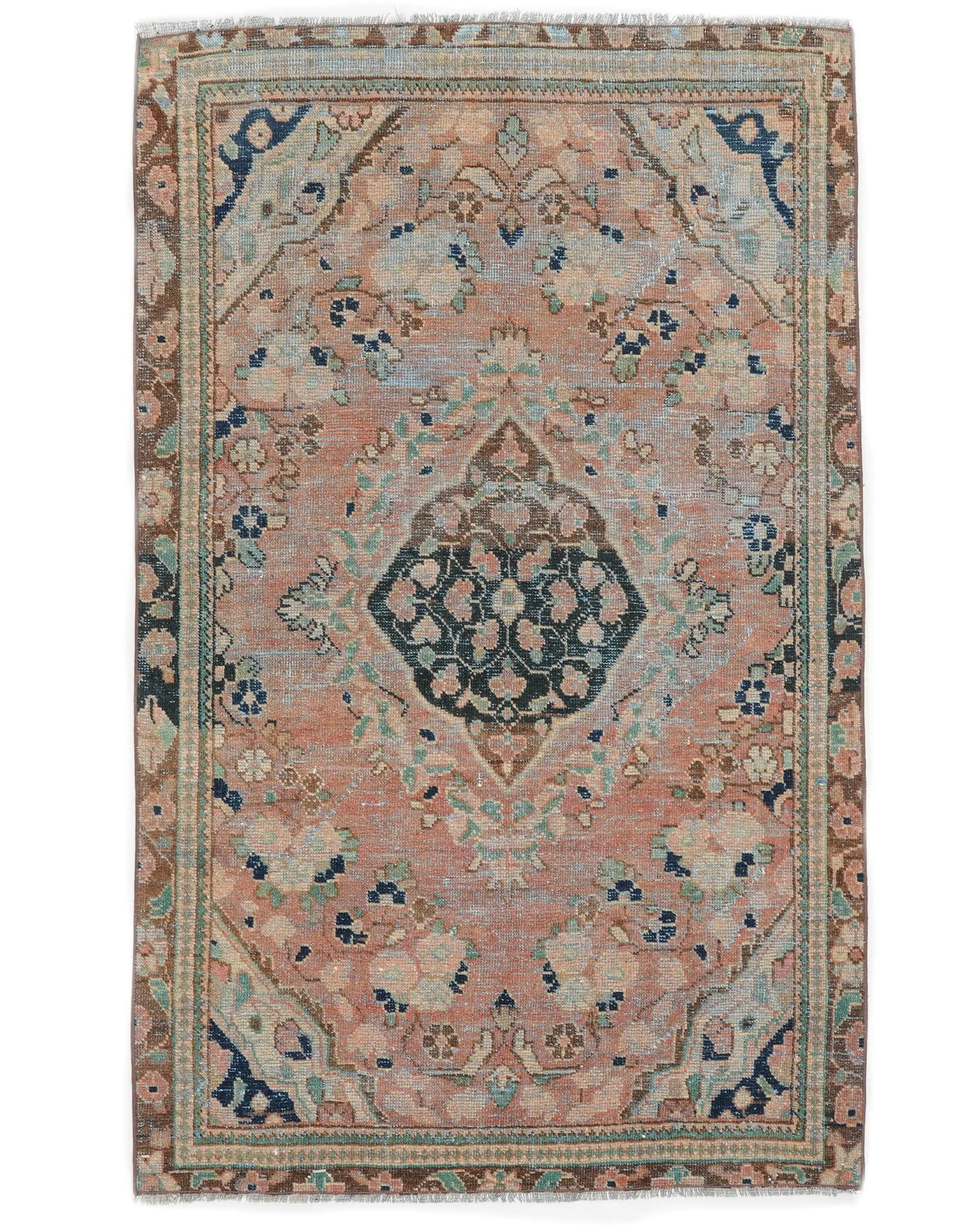 Mavi ve Turuncu Halı, 3,4x5,6 ft Geometrik Çiçek Desenli - 1