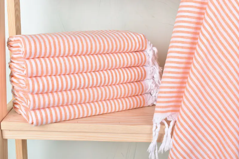 Turkish Beach Towel Personalized Embroidered Orange Striped, 36x67 Inches