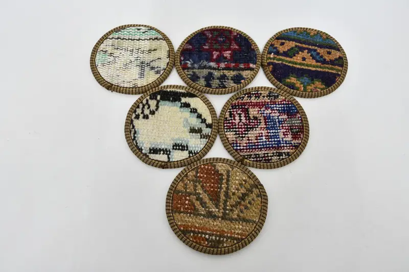 Bohemian Round Coaster Set, Brown and Beige Drink Coasters